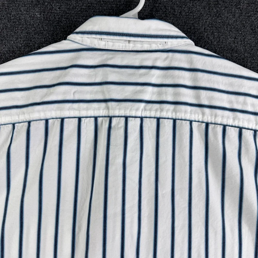 Banana Republic‎ Mens Large Short Sleeve Button Down Striped Utility Shirt White